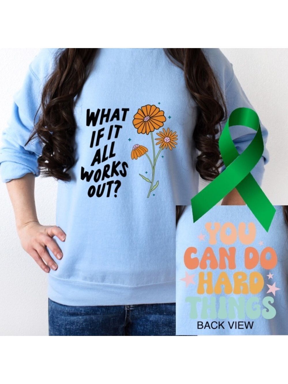 What if it all works out? Mental health graphic crewneck sweatshirt size XL